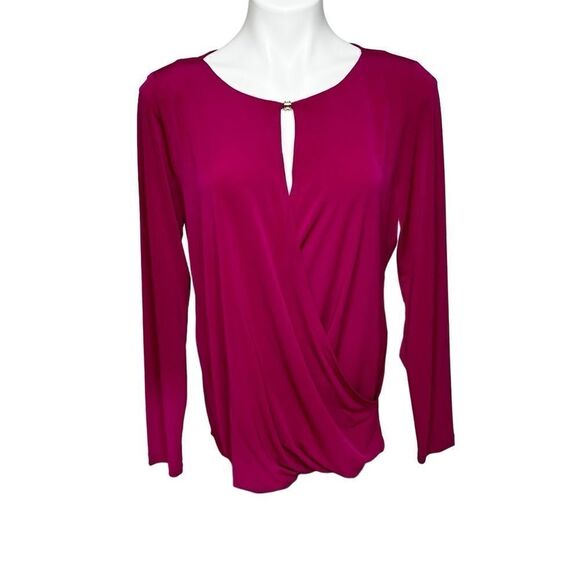 Ivanka Trump magenta long sleeve wrap blouse size M - Picture 2 of 13